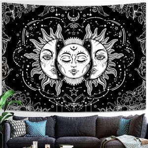 XL Black and White Sun Moon Hippie Celestial Bohemian Wall Tapestry
